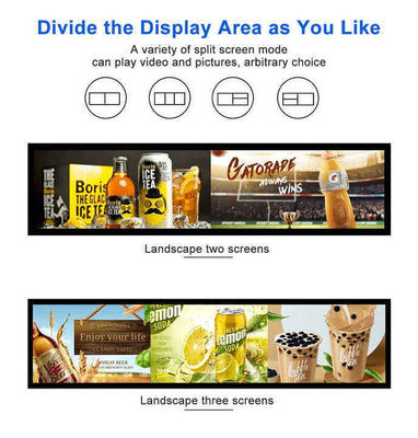 24 pollici Ultra Wide Resolution Stretched Bar Tipo LCD Display pubblicitario La scelta perfetta per il commercio al dettaglio degli scaffali dei supermercati