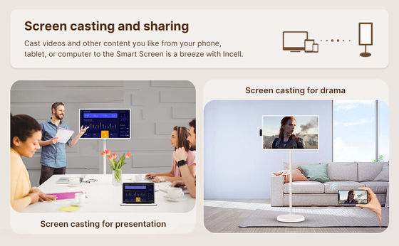 Portable Indoor 24 Inch Android Moving Smart Stand By Me Suolo Standing Smart TV