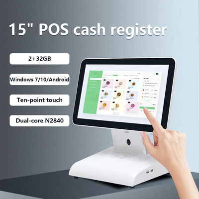 Macchina POS da tavolo da 15 pollici N2840 Terminale POS per ristoranti 2+32GB Sistema POS All-in-One con display cliente