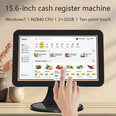 Terminale POS da tavolo con touchscreen da 15,6 pollici N2840 2+32GB Registratore di cassa per la vendita al dettaglio con scanner