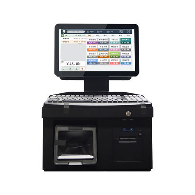 Registratore di cassa POS Win7 con doppio schermo touch da 14 pollici, CPU i3, terminale POS desktop 4+64GB con stampante, tastiera, scanner