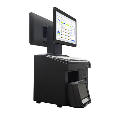 Registratore di cassa POS Win7 con doppio schermo touch da 14 pollici, CPU i3, terminale POS desktop 4+64GB con stampante, tastiera, scanner