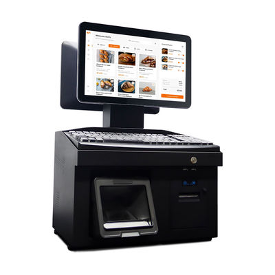 Registratore di cassa POS Win7 con doppio schermo touch da 14 pollici, CPU i3, terminale POS desktop 4+64GB con stampante, tastiera, scanner
