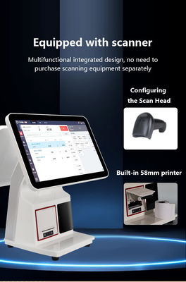 Sistema POS per fast food All-in-One Touch Screen da 15,6" Registratore di cassa Display da cucina Stampante ordini Terminale di pagamento NFC QR