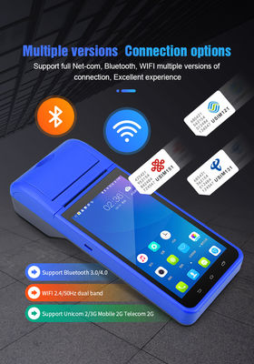 Sistema POS Android portatile da 5,5" Registratore di cassa Touch Screen Mobile POS Terminal WiFi USB NFC Pagamento per la vendita al dettaglio Blu
