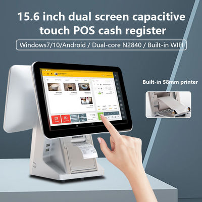 Sistemi POS All-in-One con doppio schermo touch capacitivo per ristoranti, registratore di cassa Wifi e capacità disco rigido da 32 GB