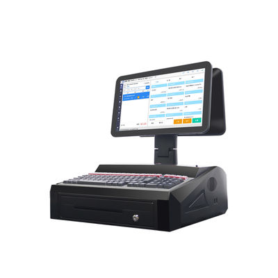 OEM ODM 15.6 Inch Dual Screen Win7 Pos Cash Register N2840 Cpu 2+32GB Desktop POS Terminal con stampante da 58 mm, tastiera