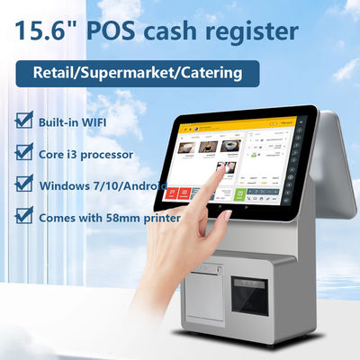 Cassa POS a doppio schermo da 15,6 pollici con processore I3, 4+64GB, sistema POS per la vendita al dettaglio, terminale POS per supermercato