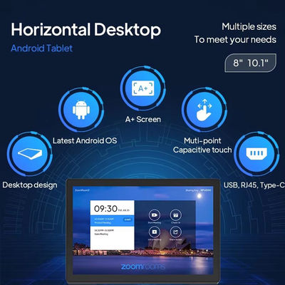 PC tablet Android desktop orizzontale da 10,1 pollici con touchscreen, computer, RJ45, alimentazione POE, lettore NFC, per uso industriale, aziendale, reception, hotel, ristorante, negozi al dettaglio, uso da scrivania