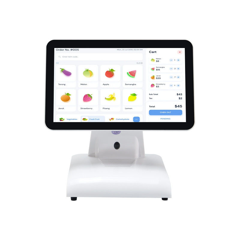 Macchina POS da tavolo da 15 pollici N2840 Terminale POS per ristoranti 2+32GB Sistema POS All-in-One con display cliente