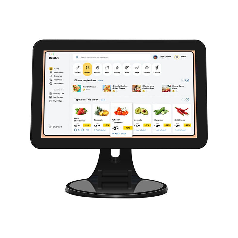 Terminale POS da tavolo con touchscreen da 15,6 pollici N2840 2+32GB Registratore di cassa per la vendita al dettaglio con scanner