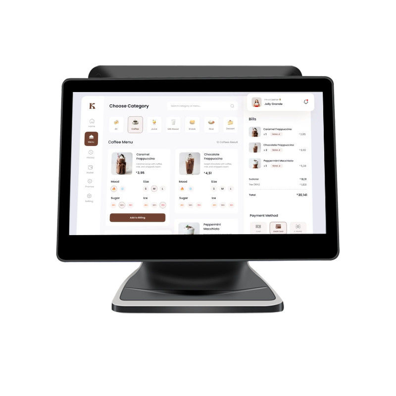 13.3/15.6Inch Dual Touch Screen POS System I3 Win System Retail Store POS Terminal con base pieghevole