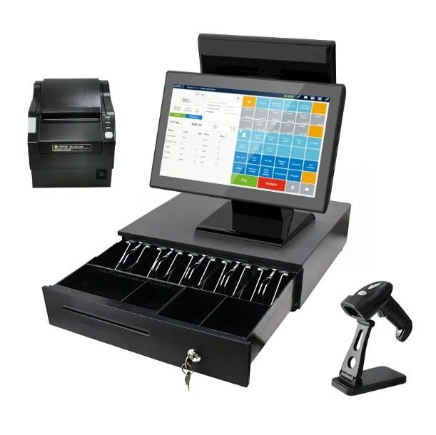 Stampante per scanner di codici a barre Tipo 15.6 pollici Windows All in One Touch Screen POS Machine Registratore di cassa al dettaglio 4 64G
